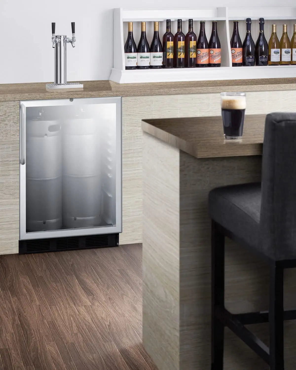 Summit Appliance SBC56GBICSSADA Built-in Undercounter ADA Height Commercially Listed Dual Tap Beer Dispenser with Glass Door, Adjustable Thermostat, Lock and Stainless Steel Wrapped Cabinet