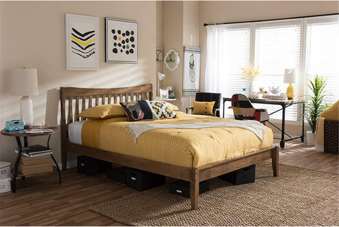 Baxton Studio Edeline Mid-Century Modern Curvaceous Slatted Platform Bed Full