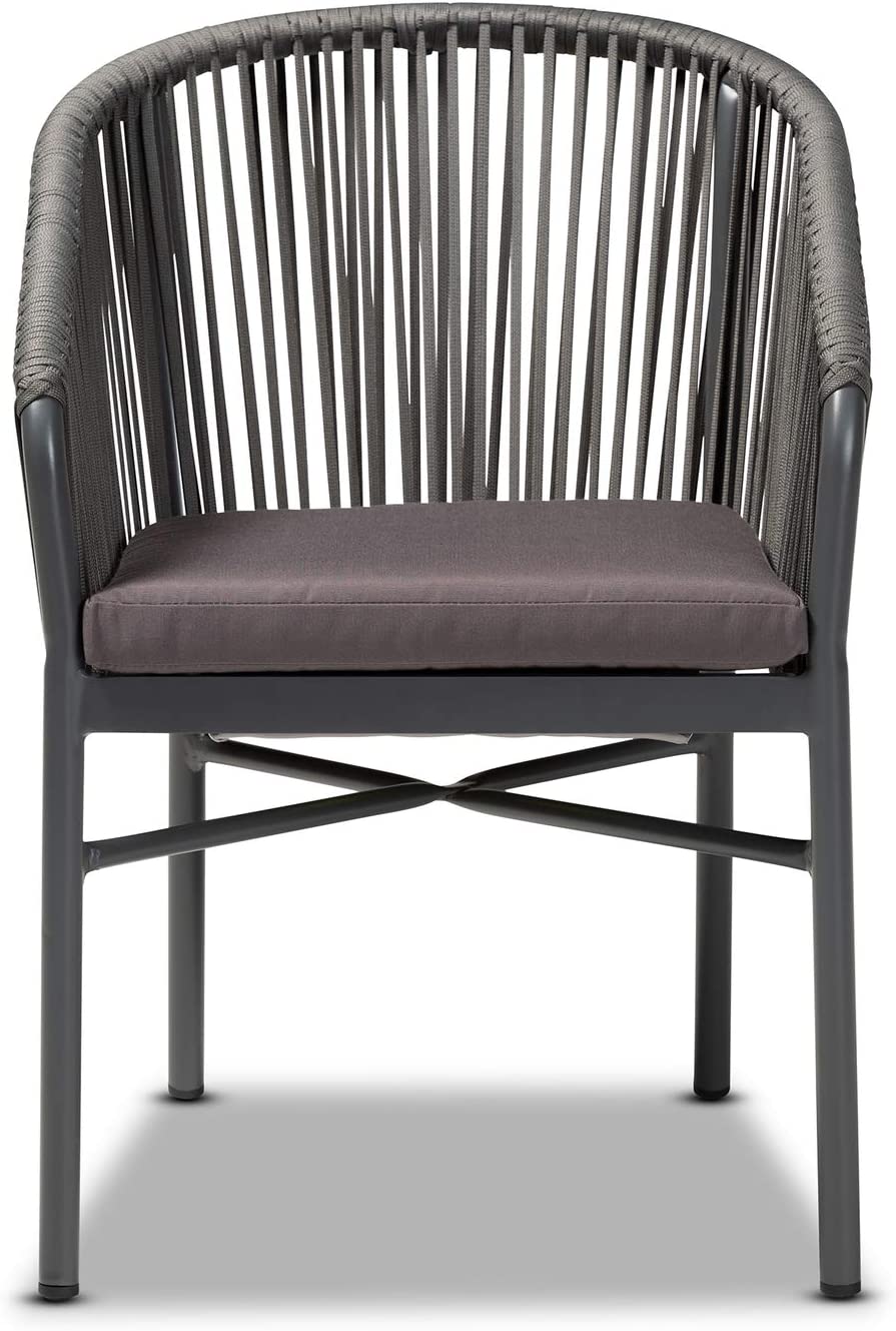 Baxton Studio Marcus Modern and Contemporary Grey Finished Rope and Metal Outdoor Dining Chair