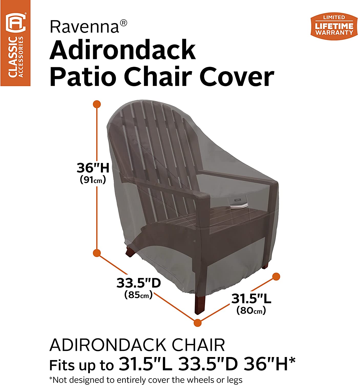 Classic Accessories Ravenna Water-Resistant 31.5 Inch Patio Adirondack Chair Cover, Patio Furniture Covers