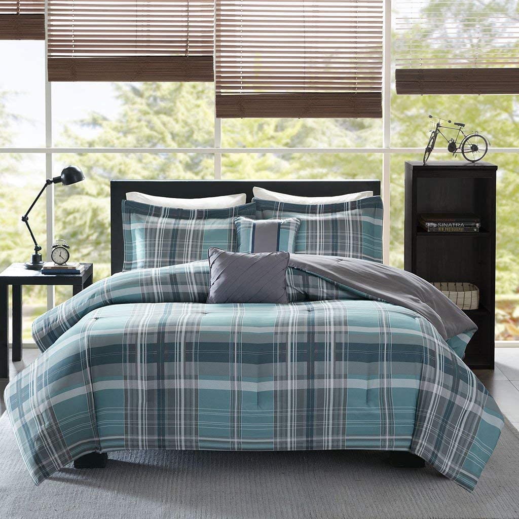 Intelligent Design Harold Twin/Twin XL Comforter Set Teen Boy Bedding - Teal Blue, Plaid ‚Äì 4 Piece Bed Sets ‚Äì Ultra Soft Microfiber Bed Comforter