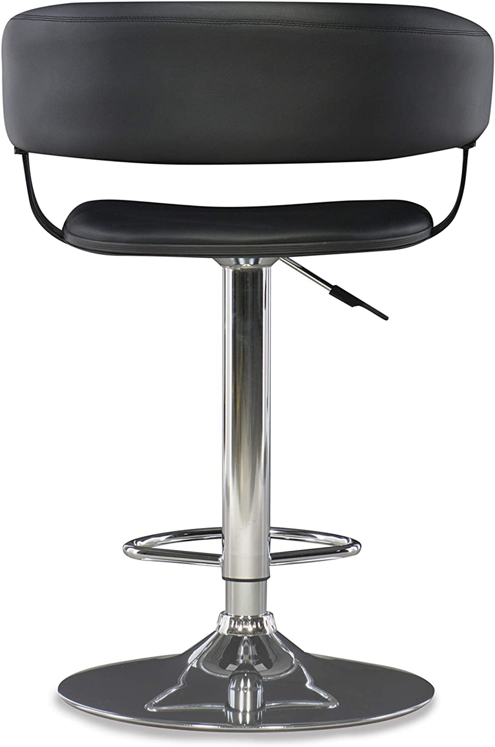 Powell Furniture Black Faux Leather Barrel and Chrome Adjustable Height Bar Stool