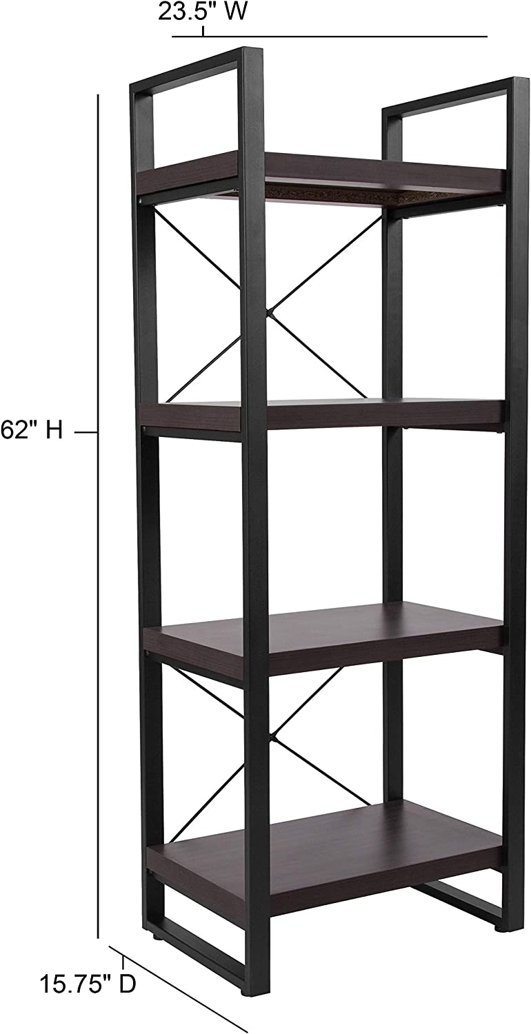 Flash Furniture Thompson Collection 4 Shelf 62&#34;H Etagere Bookcase in Charcoal Wood Grain Finish