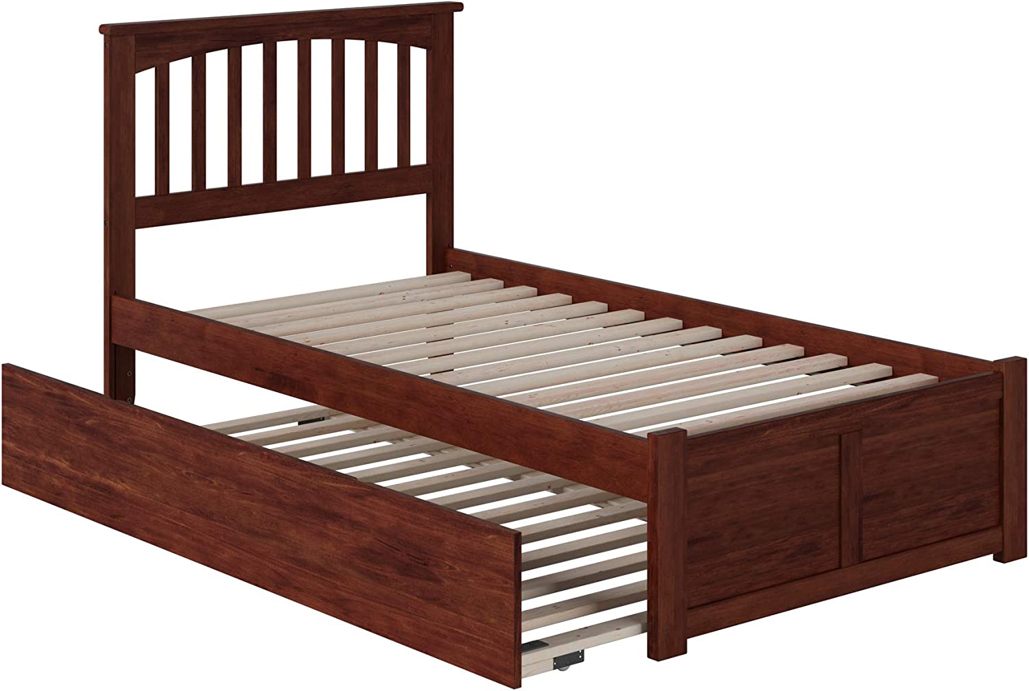 AFI Mission Platform Bed with Flat Panel Footboard and Turbo Charger with Twin Size Urban Trundle, Walnut