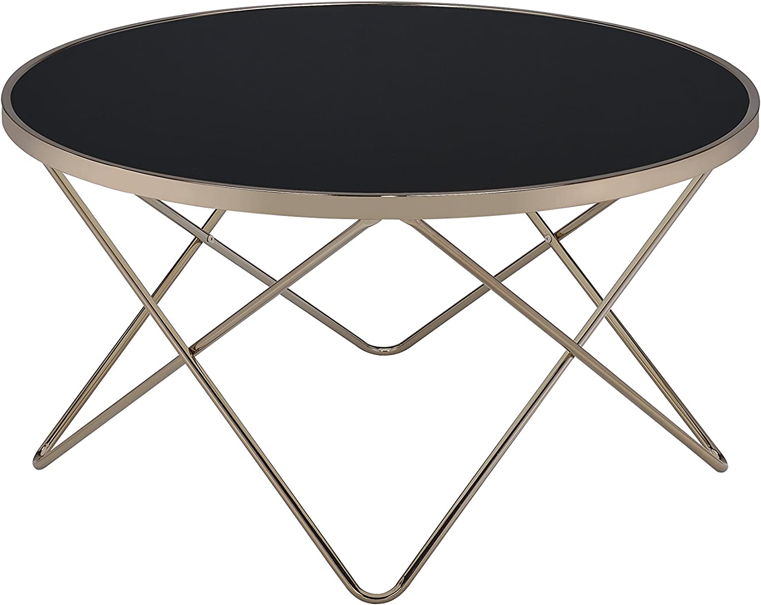 ACME Furniture Acme Valora Coffee Table, Black Glass &amp; Champagne, One Size