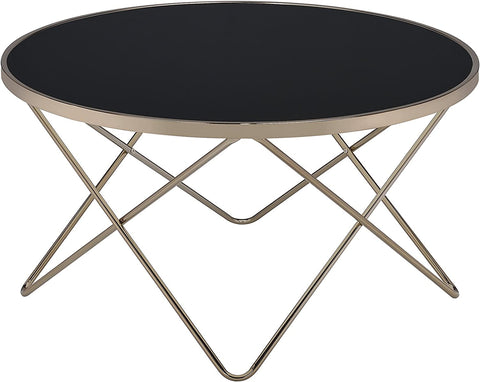 ACME Furniture Acme Valora Coffee Table, Black Glass &amp; Champagne, One Size