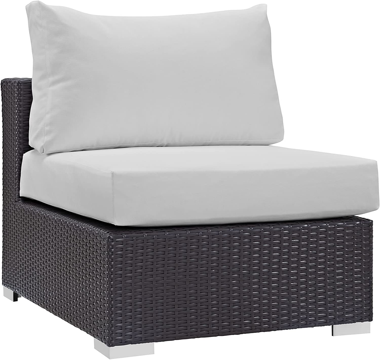 Modway Convene Wicker Rattan Outdoor Patio Sectional Sofa Armless Chair in Espresso White