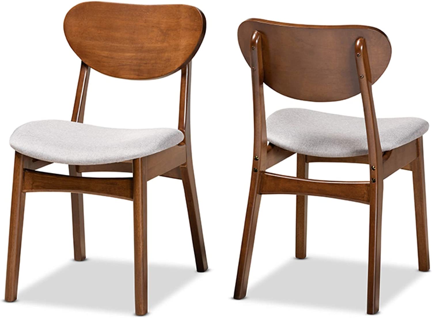 Baxton Studio Katya Mid-Century Modern Grey Fabric Upholstered and Walnut Brown Finished Wood 2-Piece Dining Chair Set