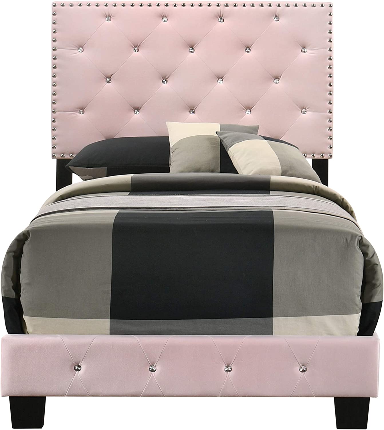 Glory Furniture Suffolk , Pink Twin Bed, 47&#34;H X 42&#34;W X 77&#34;D,