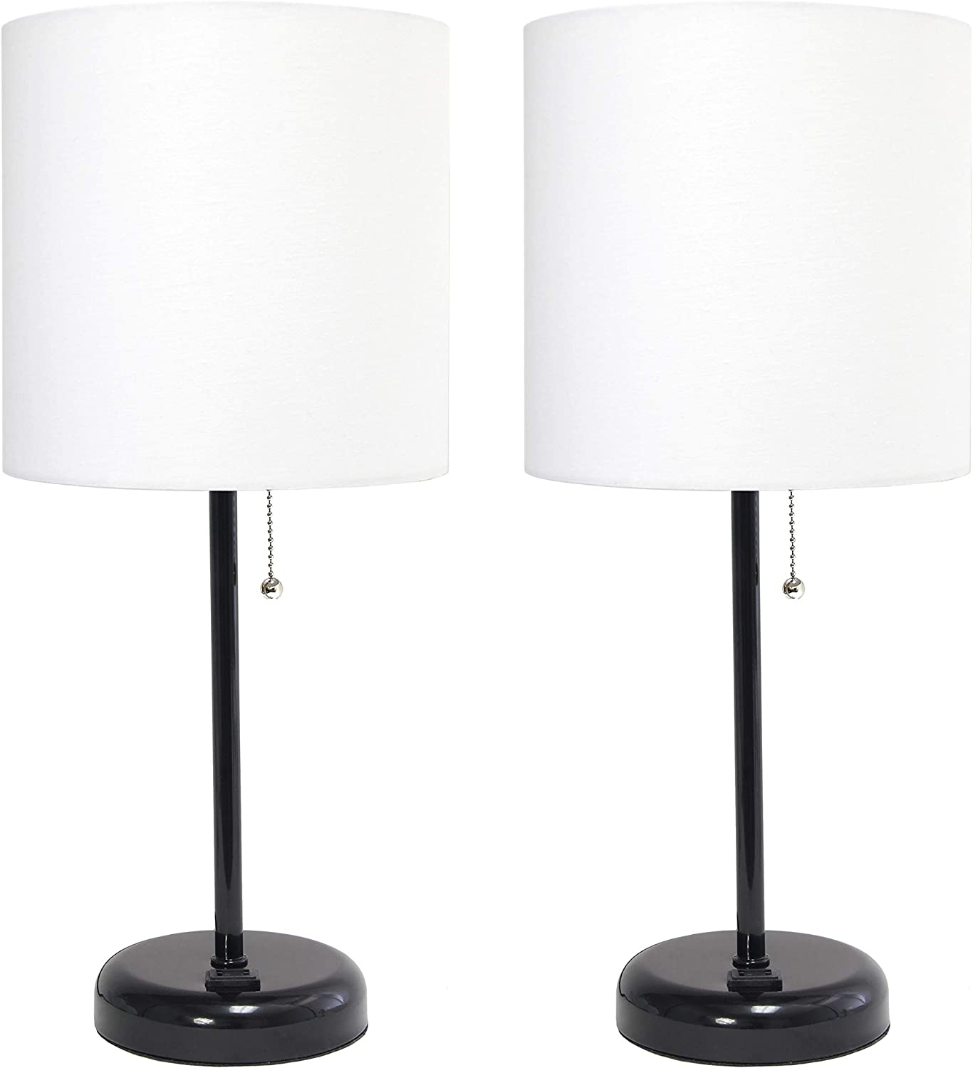 Limelights LC2001-GOW-2PK Stick Charging Outlet Fabric Shade 2 Pack Table Lamp Set, White/Gray, 2 Count