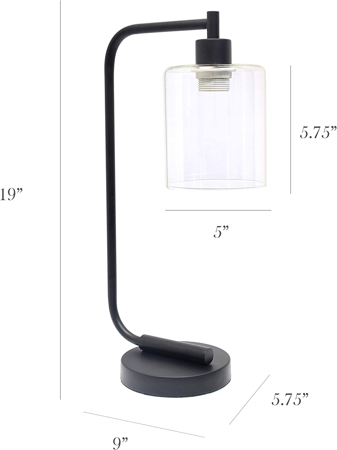 Simple Designs LD1036-BLK, Black Bronson Antique Style Industrial Iron Lantern Glass Shade Desk Lamp