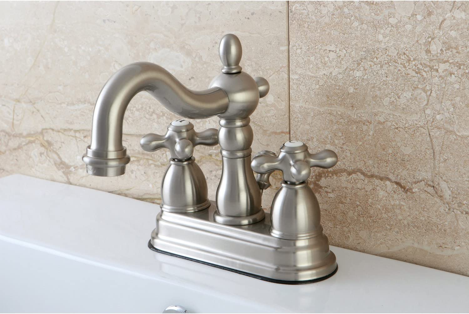 Kingston Brass KB1604AX Heritage 4&#34; Centerset Lavatory Faucet with Metal Cross Handle, Chrome/Polished Brass