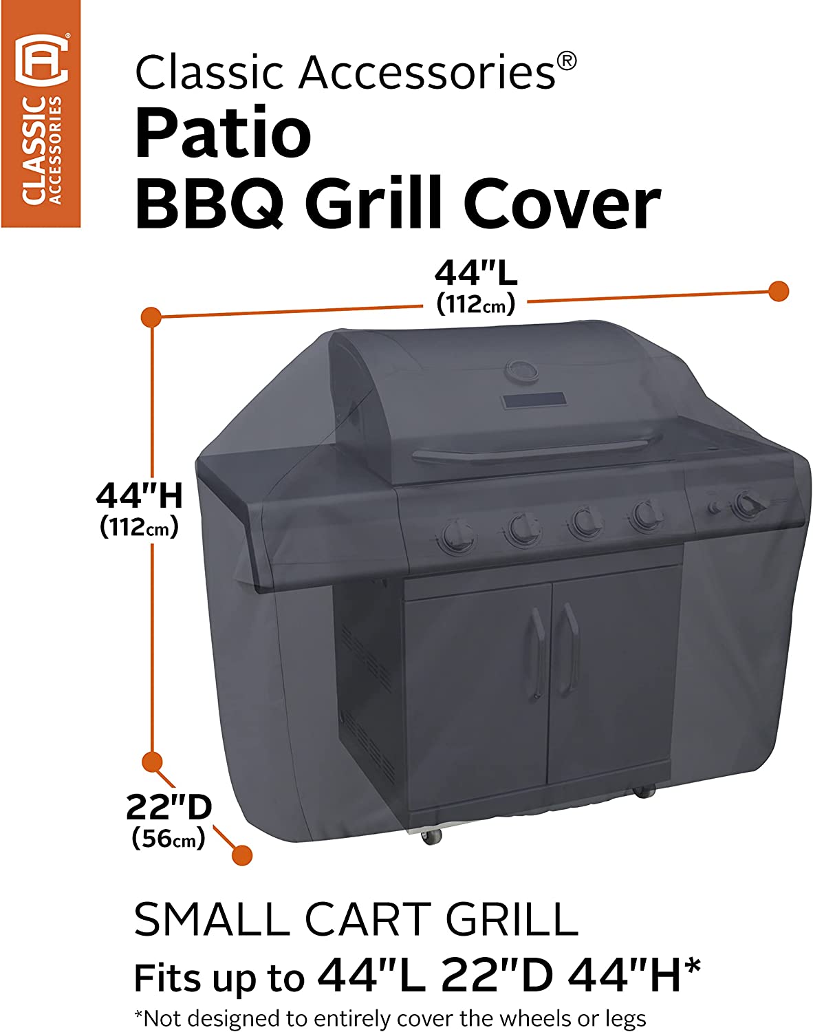 Classic Accessories Water-Resistant 44 Inch BBQ Grill Cover, Grill Cover, Grill Cover for Outdoor Grill, BBQ Cover