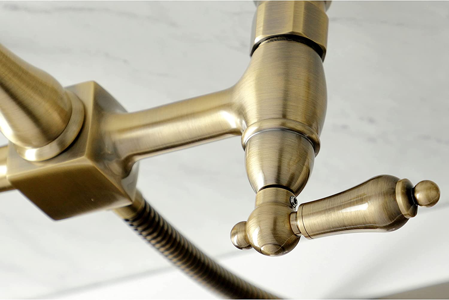 Kingston Brass KS1263ALBS Heritage Bridge Kitchen Faucet, Antique Brass