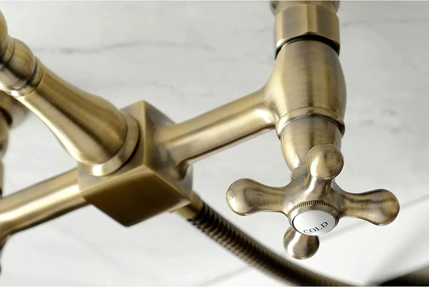 Kingston Brass KS1263AXBS Heritage Bridge Kitchen Faucet, Antique Brass