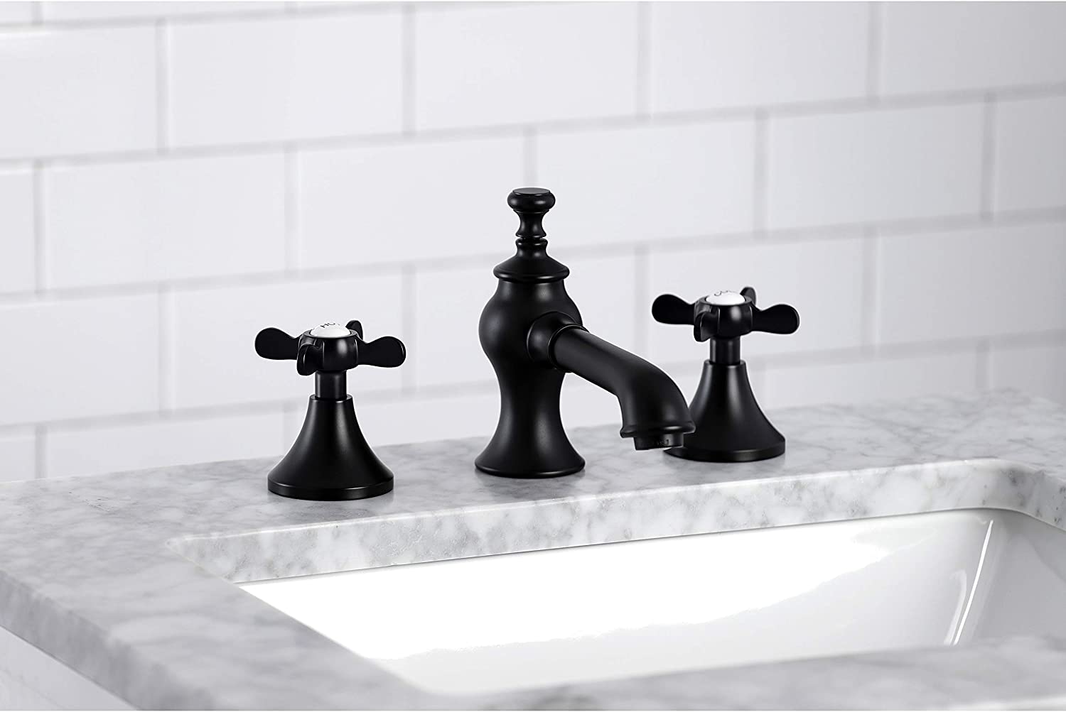 Kingston Brass KC7060BEX Essex Widespread Bathroom Faucet, Matte Black