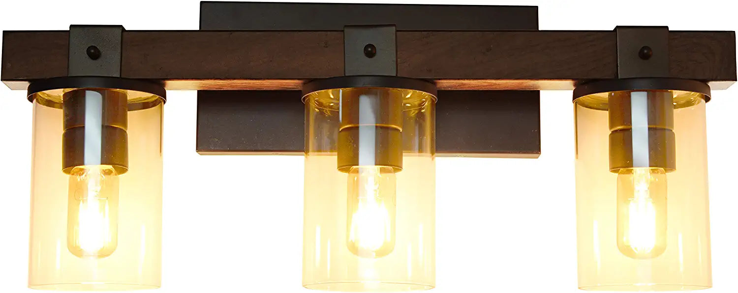 Elegant Designs VT1009-BWN Industrial Rustic Lantern Restored Wood Look 3 Bath Vanity Light, Brown