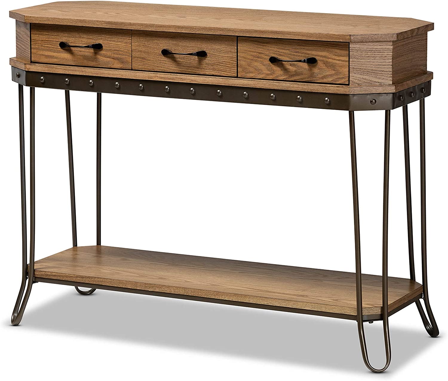 Baxton Studio Kellyn Vintage Rustic Industrial Oak Brown Finished Wood and Black Finished Metal 3-Drawer Console Table?