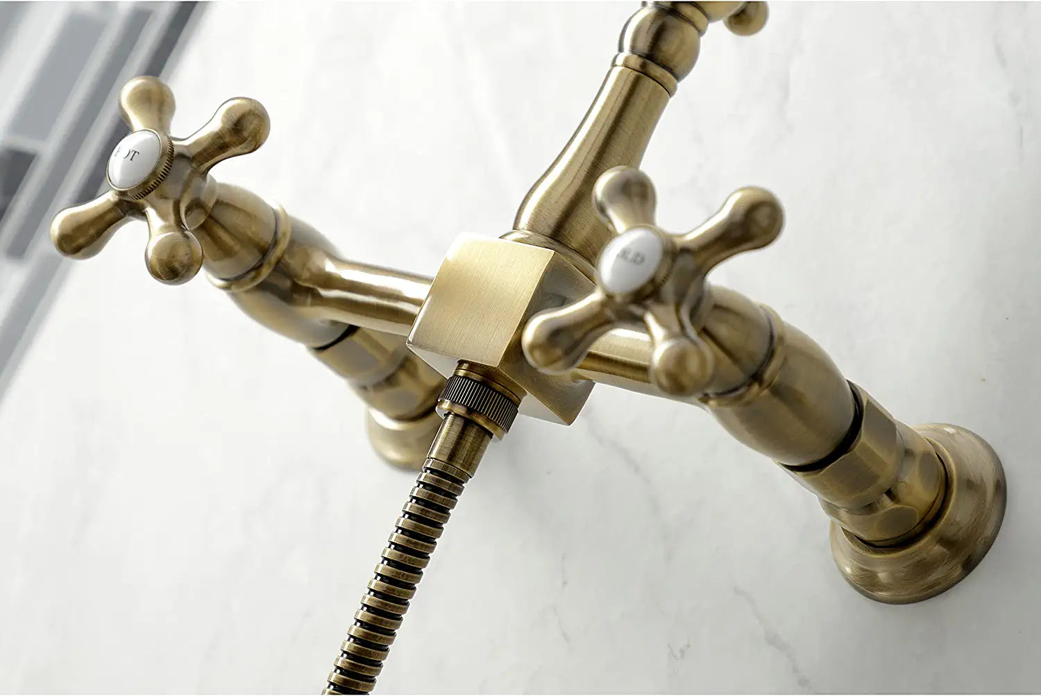 Kingston Brass KS1263AXBS Heritage Bridge Kitchen Faucet, Antique Brass