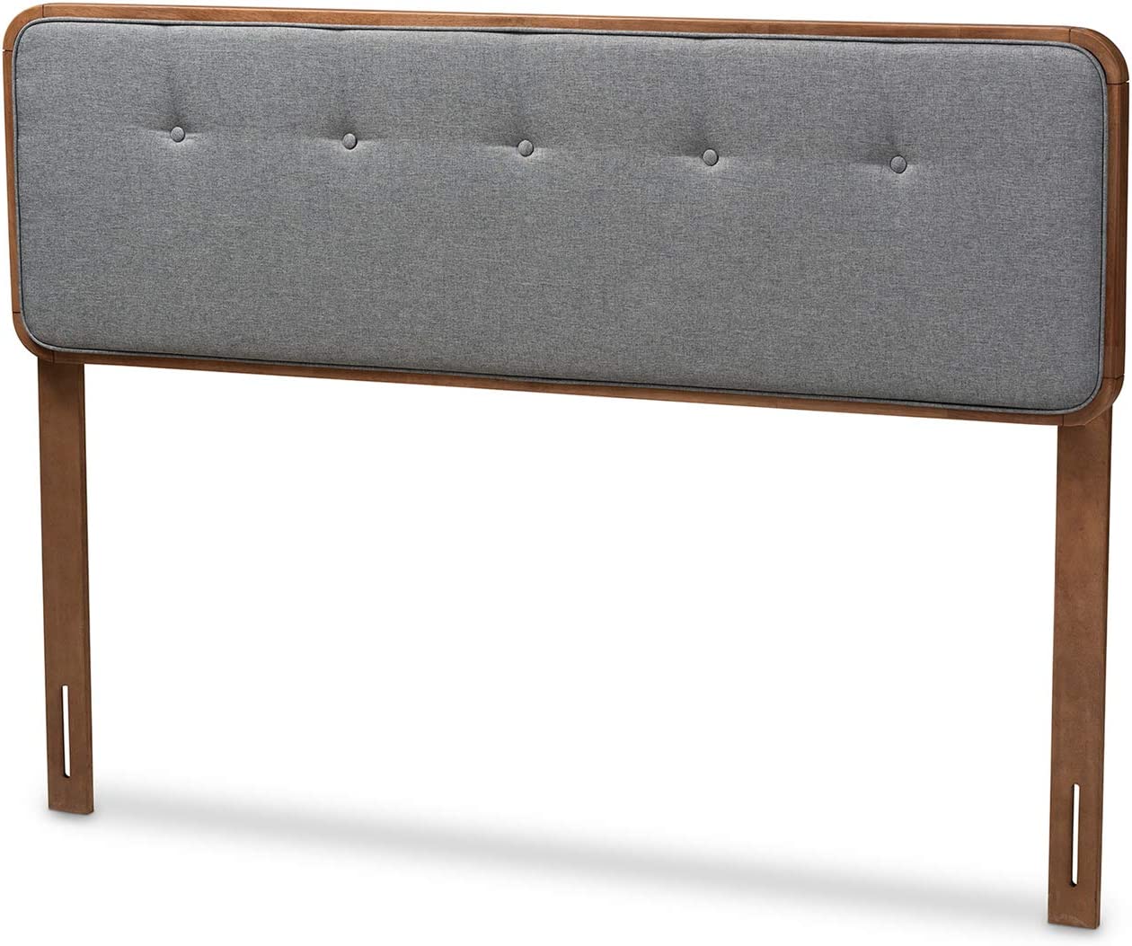 Baxton Studio Palina Mid-Century Modern Dark Grey Fabric Upholstered Walnut Brown Finished Wood Full Size Headboard