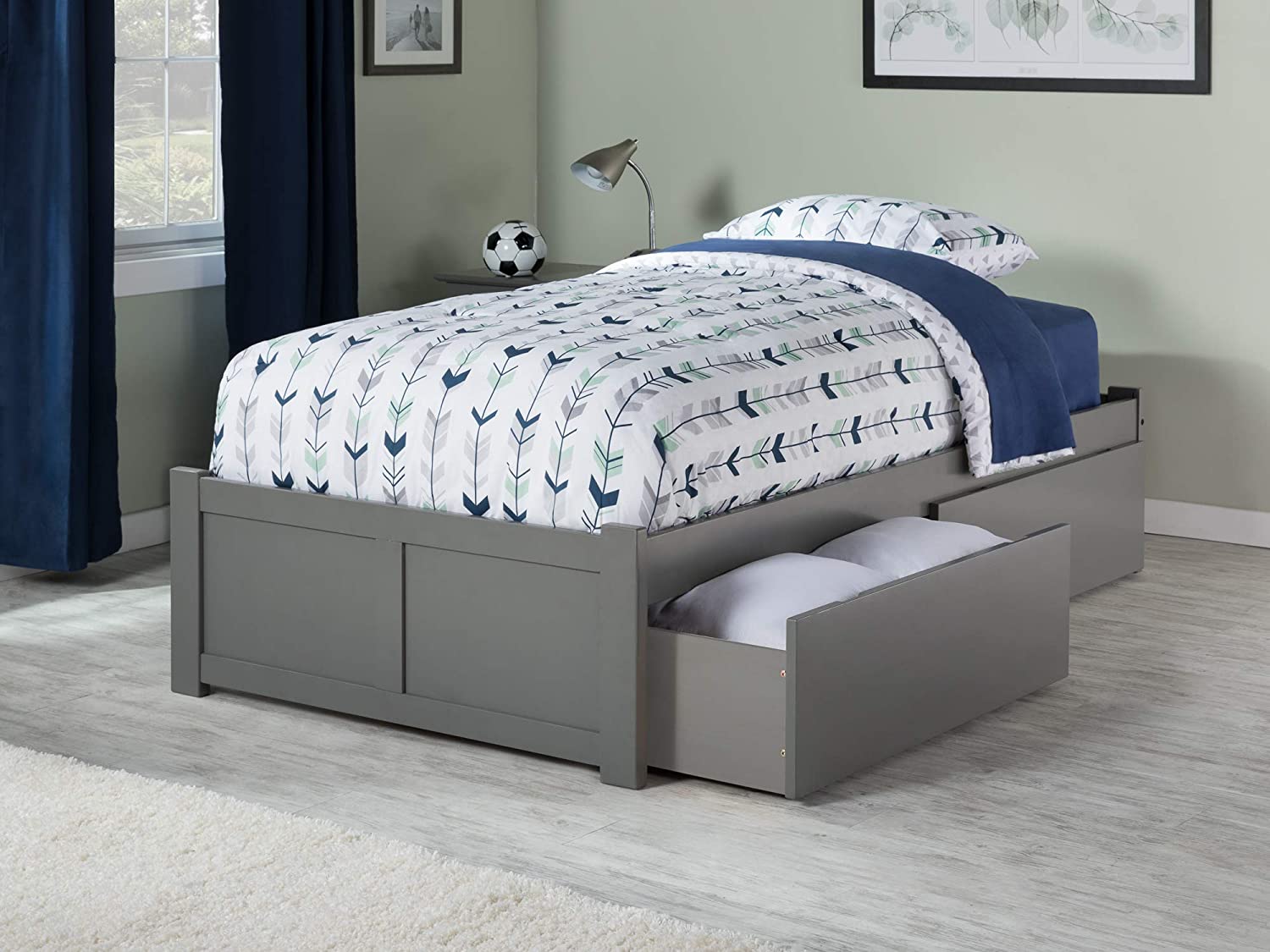 AFI Concord Platform Flat Panel Footboard and Urban Bed Drawers, Twin, Grey