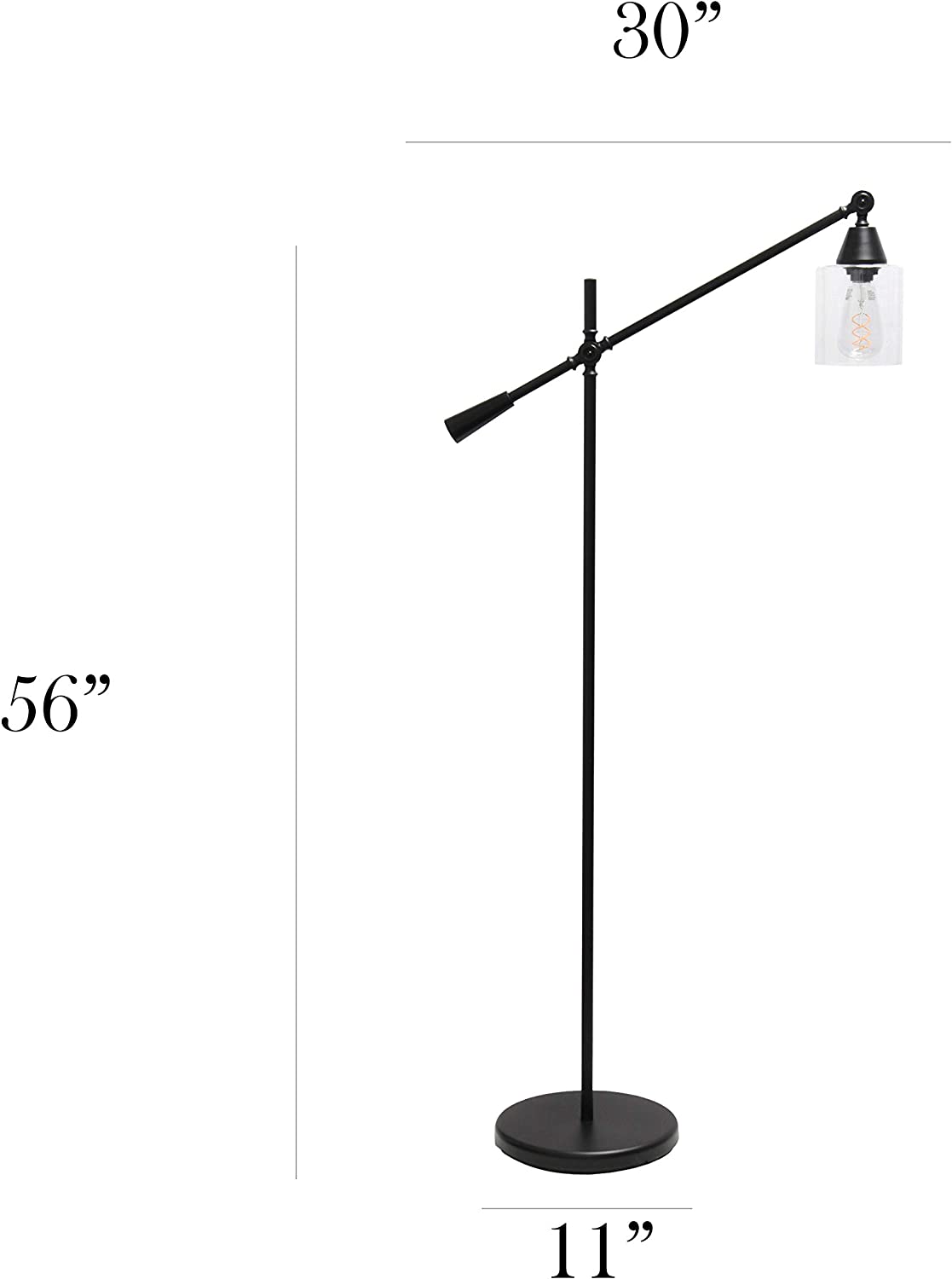 Elegant Designs LF1030-BLK Pivot Arm Glass Shade Floor Lamp, Black