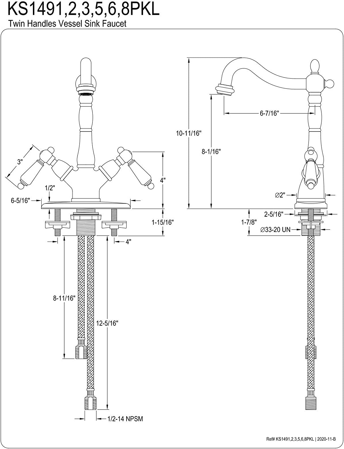 Kingston Brass KS1496PKL Duchess Vessel Faucet, Polished Nickel