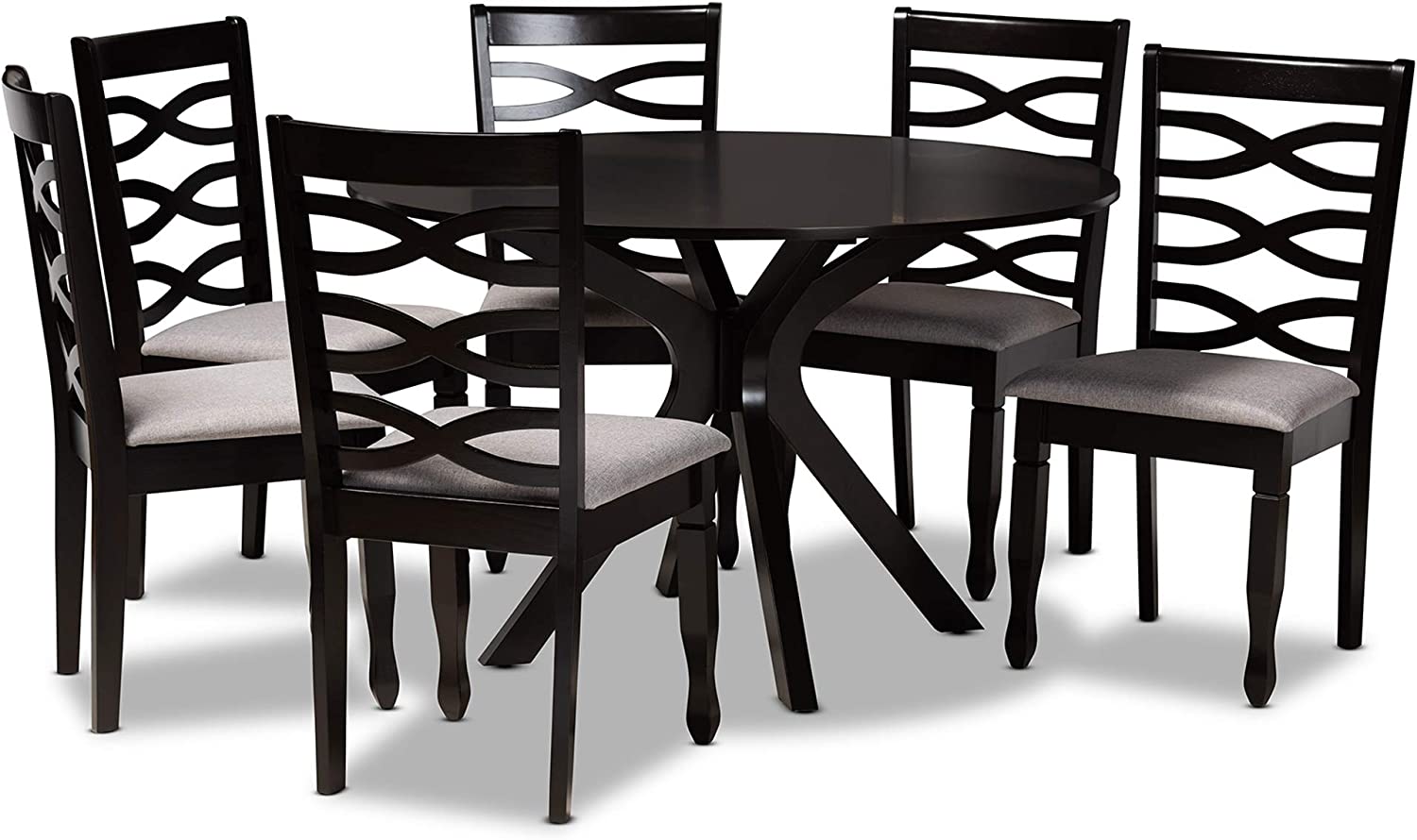 Baxton Studio Mila Modern and Contemporary Grey Fabric Upholstered and Dark Brown Finished Wood 7-Piece Dining Set