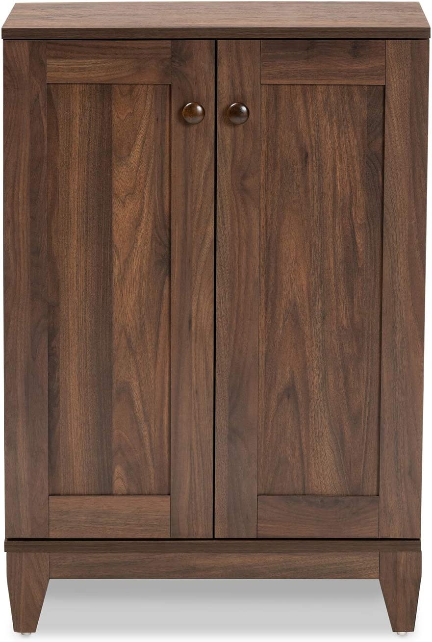 Baxton Studio Nissa Modern and Contemporary Walnut Brown Finished Wood 2-Door Shoe Storage Cabinet