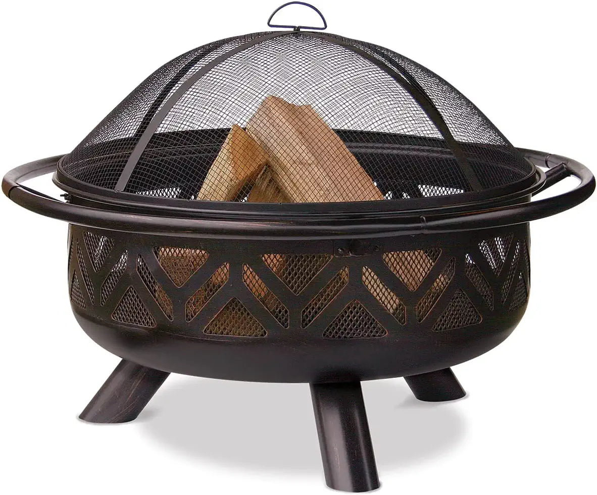 Oil Rubbed Outdoor Firebowl with Geometric Design