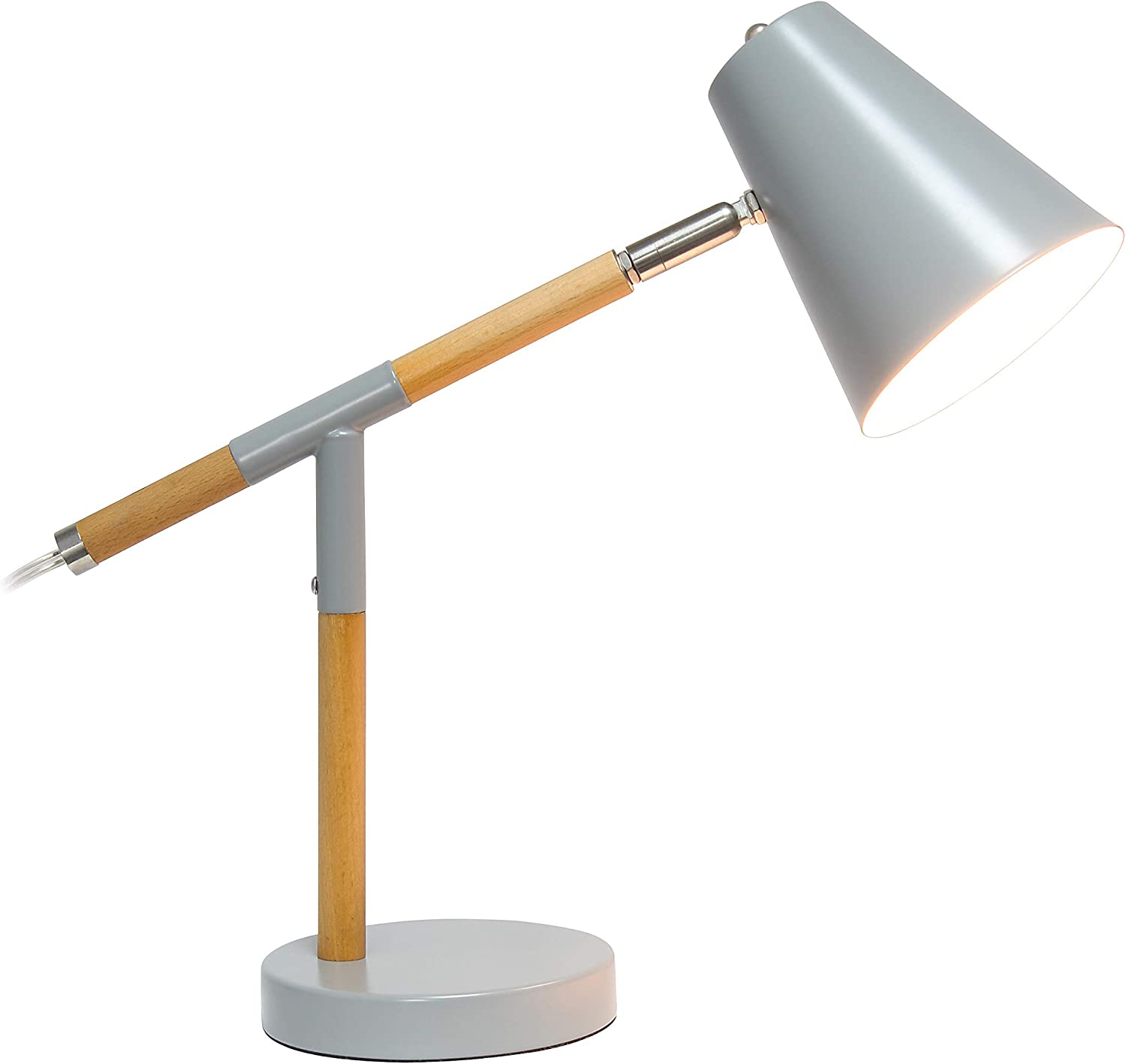 Simple Designs LD1059-GRY Matte and Wooden Pivot Desk Lamp, Gray