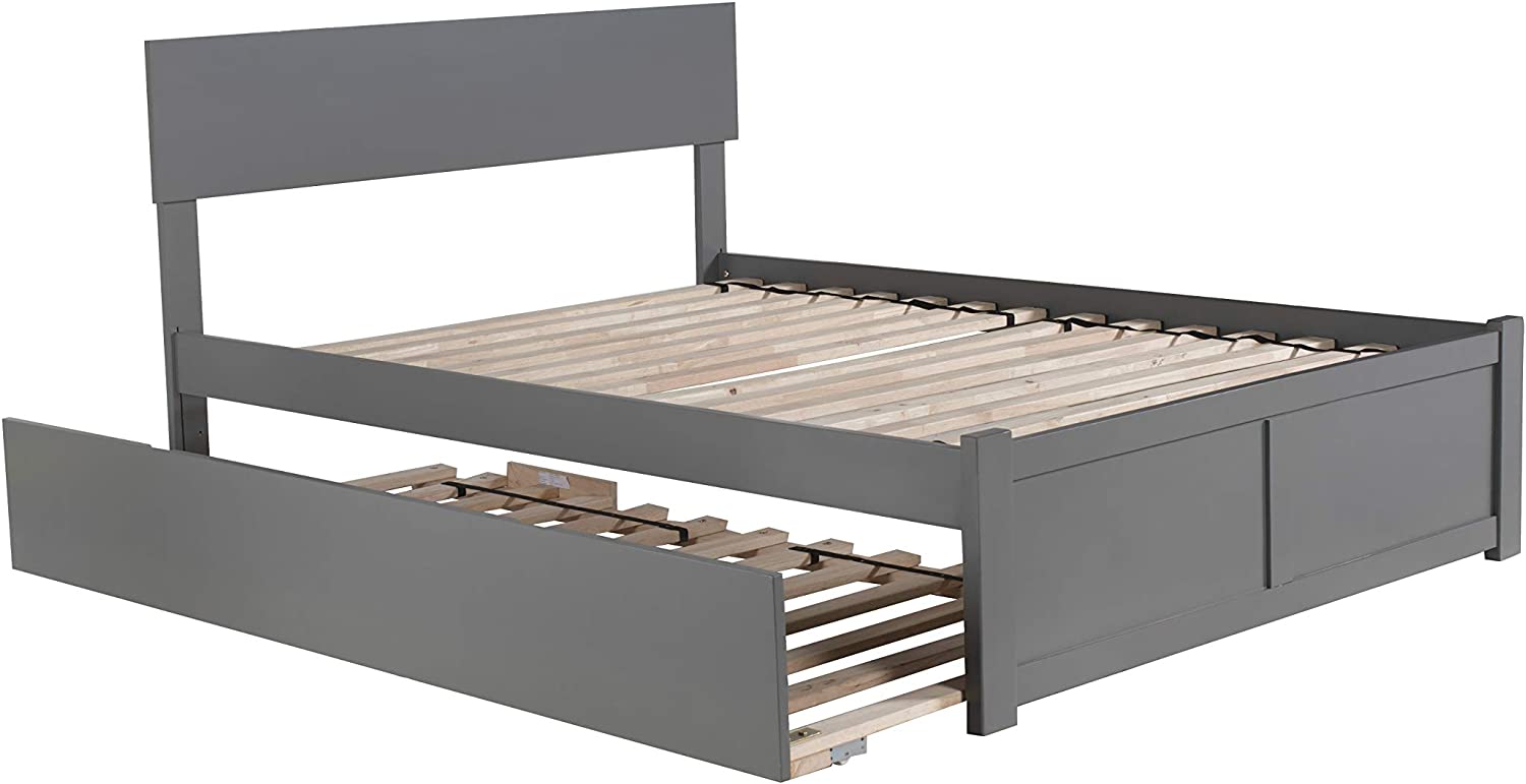 AFI Orlando Platform Bed with Flat Panel Footboard and Turbo Charger with Twin Size Urban Trundle, Full, Grey