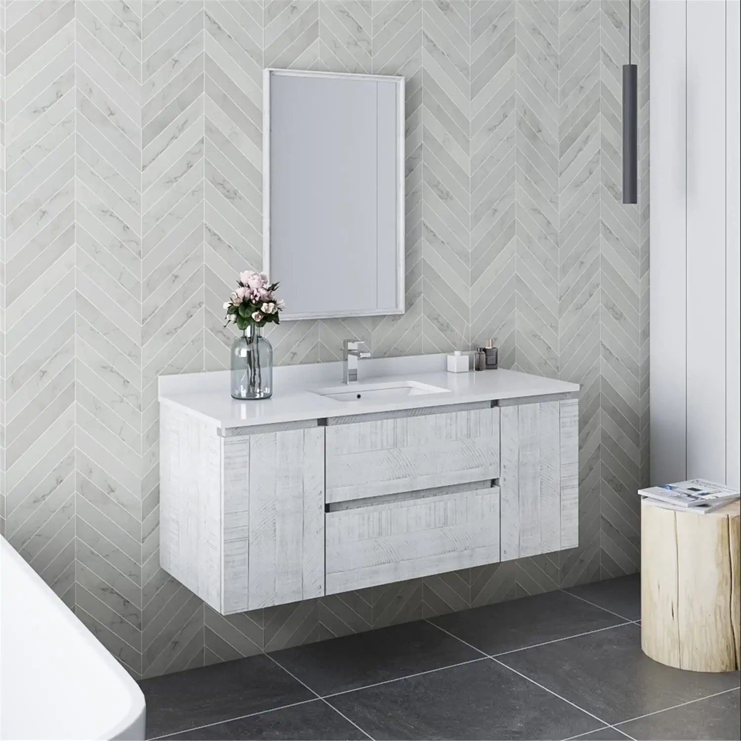 Fresca Formosa 48&#34; Wall Hung Modern Bathroom Vanity w/Mirror in Rustic White