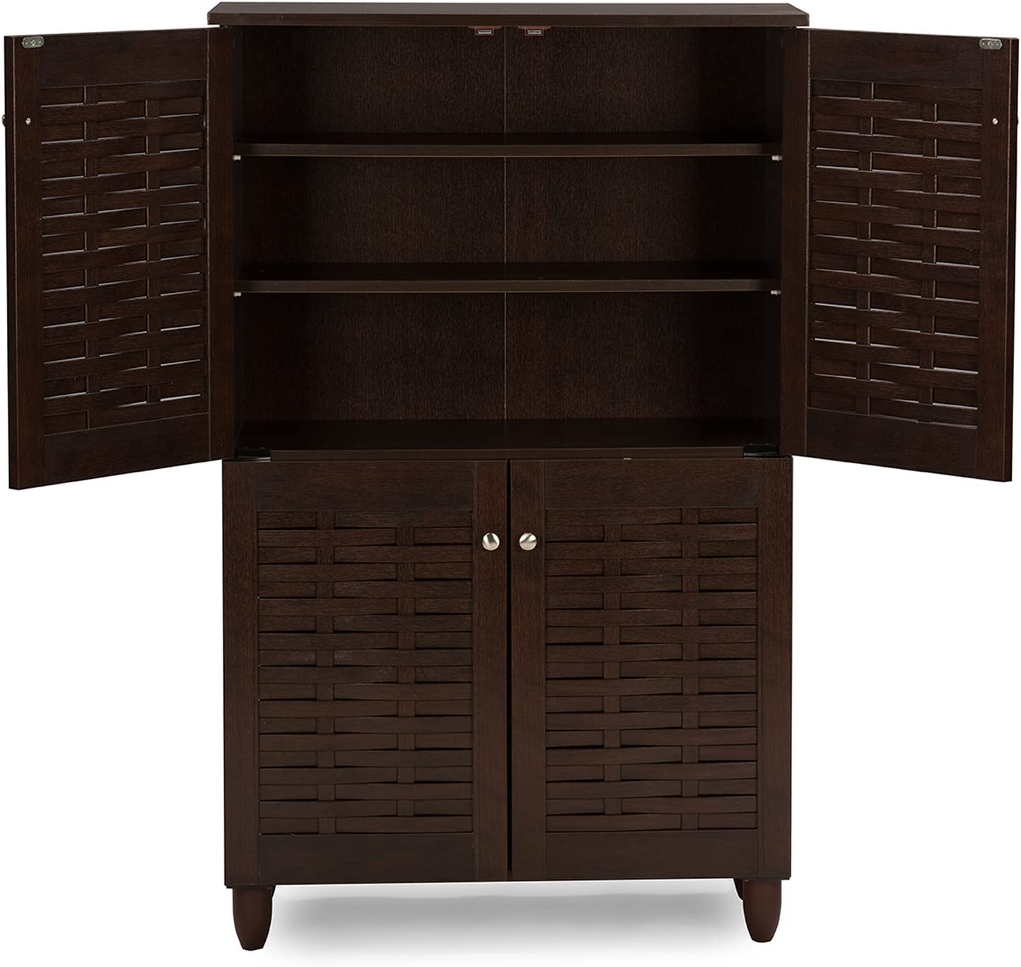 Wholesale Interiors Baxton Studio Winda Modern and Contemporary 4-Door Dark Brown Wooden Entryway Shoes Storage Cabinet