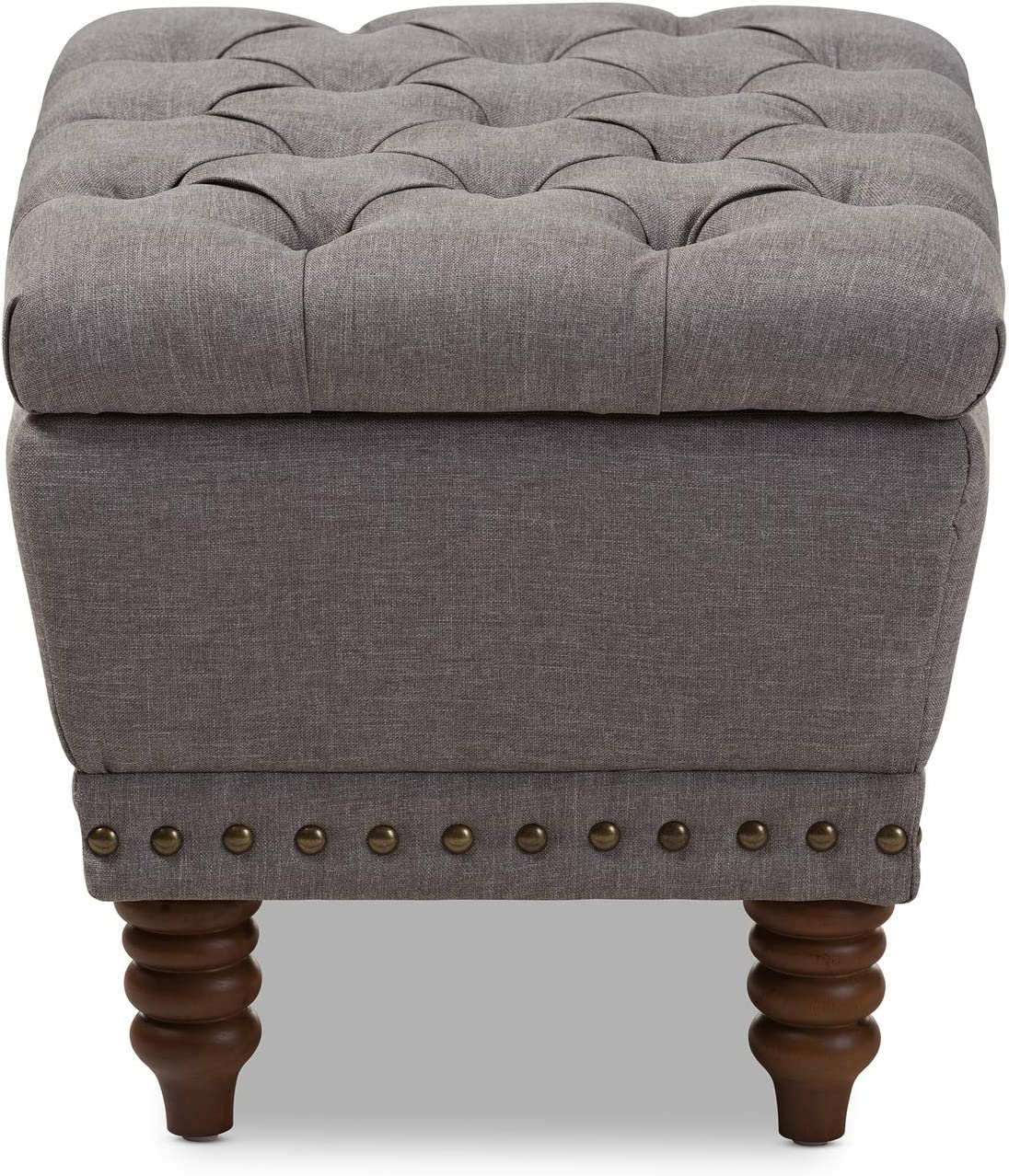 Baxton Studio Annabelle Tufted Storage Ottoman in Gray and Walnut