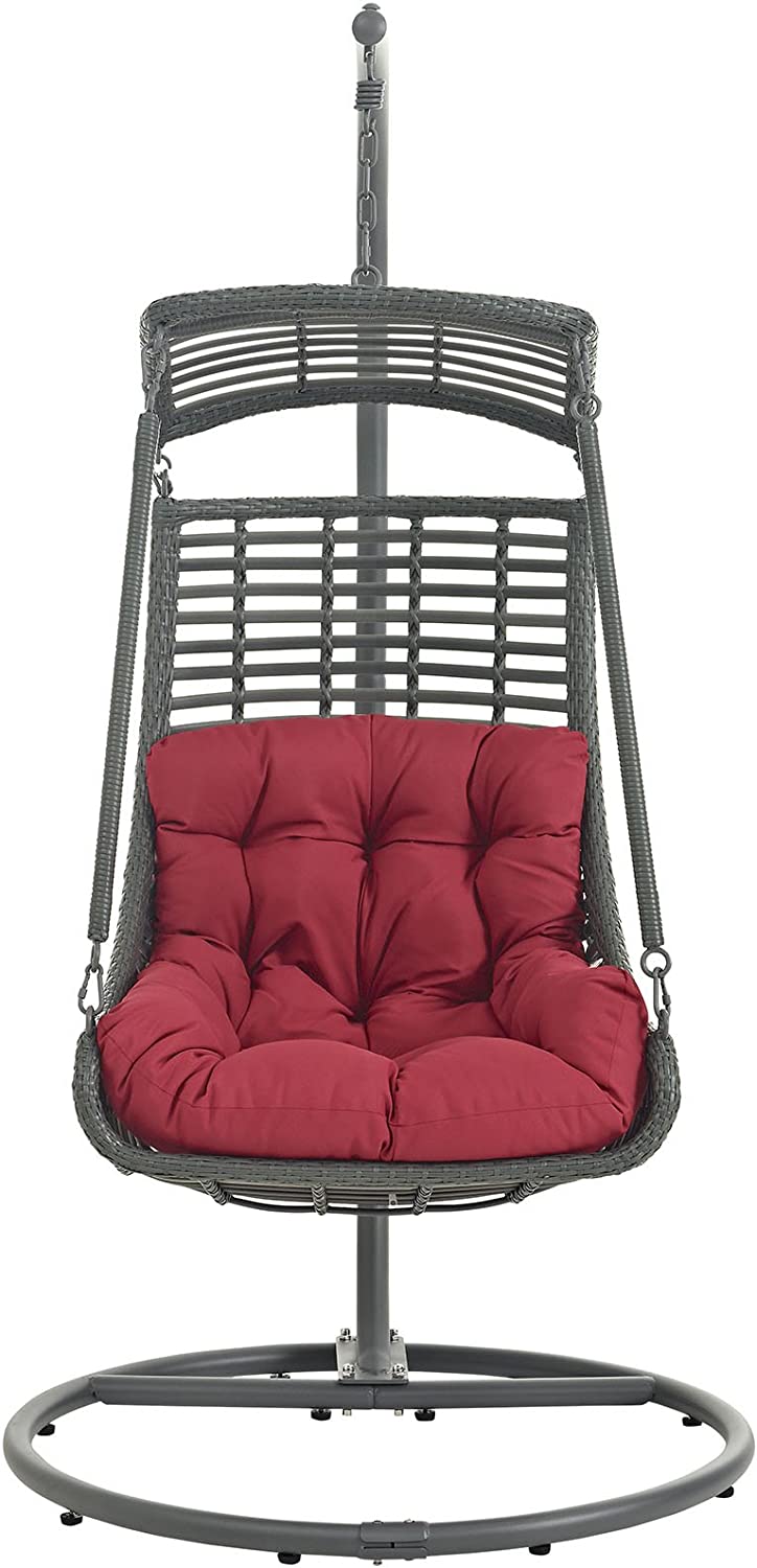 Modway EEI-2274-RED-SET Jungle Outdoor Patio Balcony Porch Lounge Swing Chair Set with Stand Red