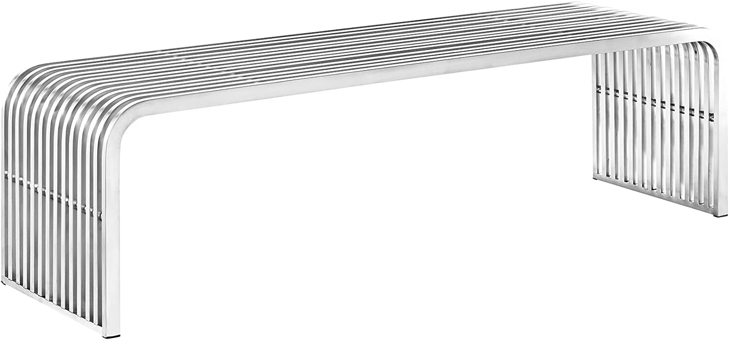 Modway Pipe Stainless Steel Bench, Silver