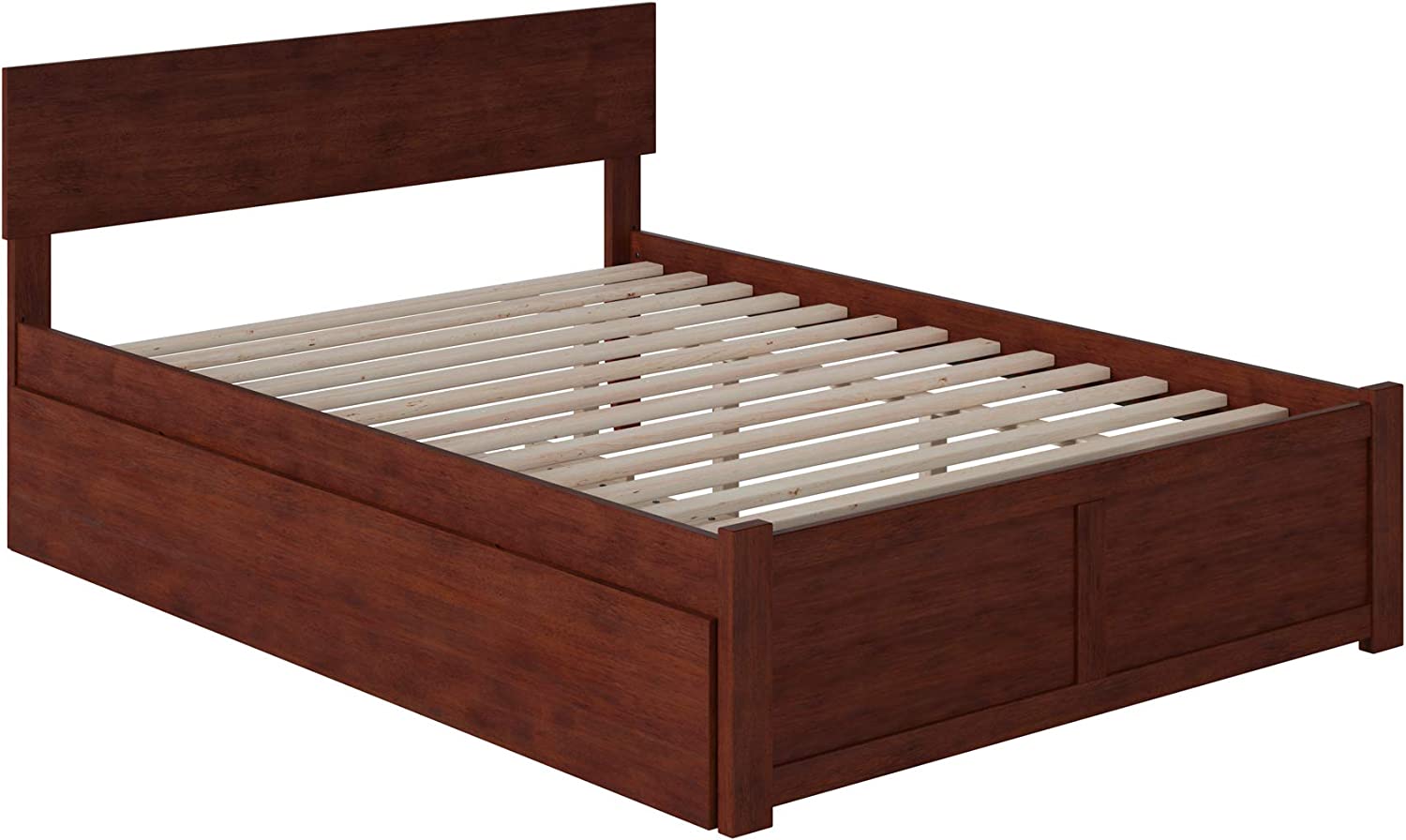 AFI Orlando Platform Bed with Flat Panel Footboard and Turbo Charger with Twin Size Urban Trundle, Full, Walnut