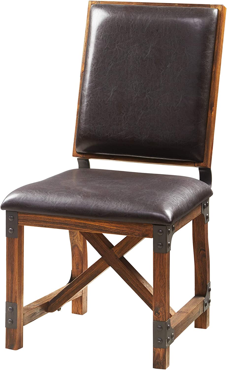 INK+IVY Lancaster Dining Chairs - Solid Wood, Metal Kitchen Stool with Back Rest - Amber Wood, PU Cover Industrial Style Stools - 1 PC Dinner Furniture, Chocolate, 38.5 inch