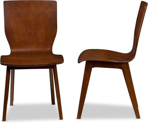 Baxton Studio Set of 2 Elsa Mid-Century Modern Scandinavian Style Bent Wood Dining Side Chairs Dark Walnut