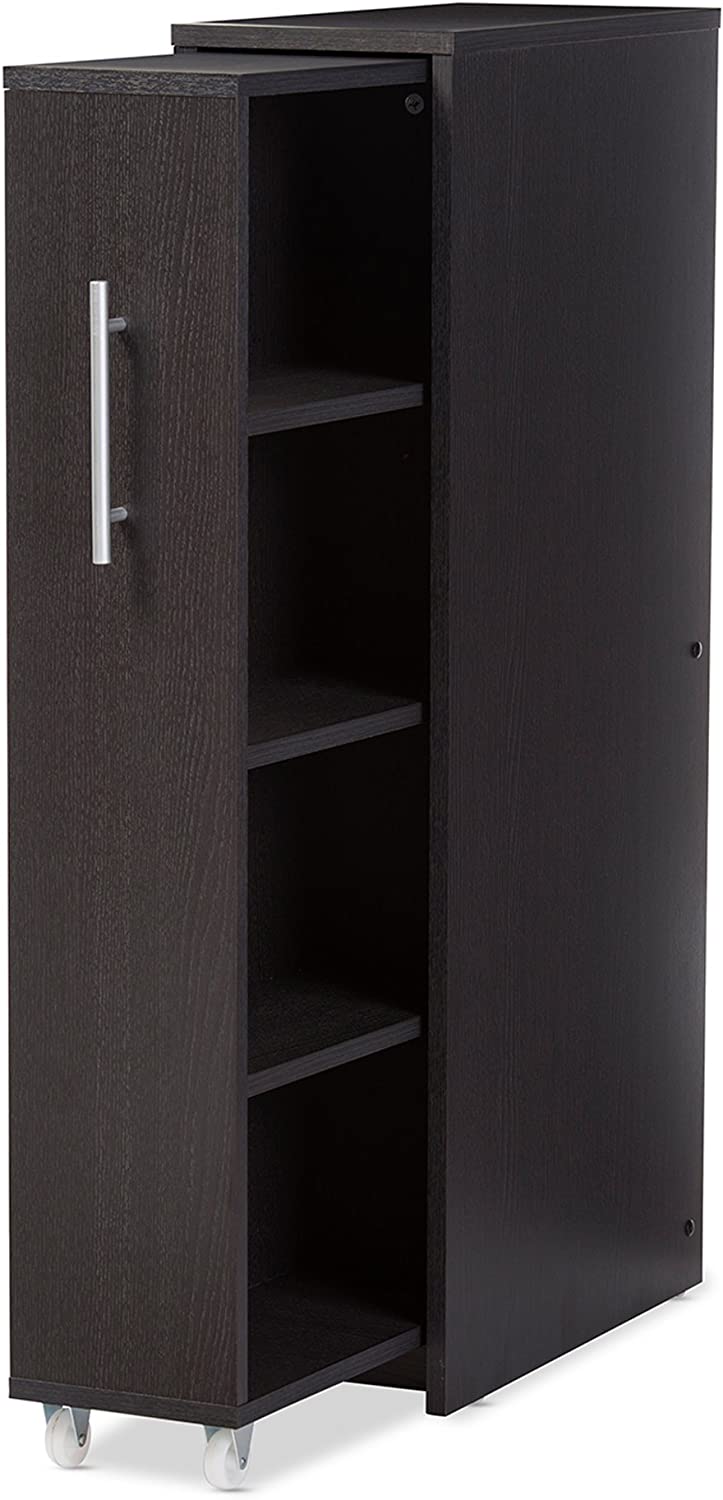Baxton Studio Lindo Wood Bookcase with One Pulled Out Door Shelving Cabinet, Dark Brown