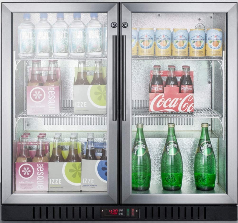 Summit SCR7012DBCSS 36&#34;&#34; Commercially Listed Beverage Center with 7.4 cu. ft. Capacity 2 Factory Installed Lock Interior Lights Automatic Defrost and 2 Glass Doors and Stainless Steel Trim