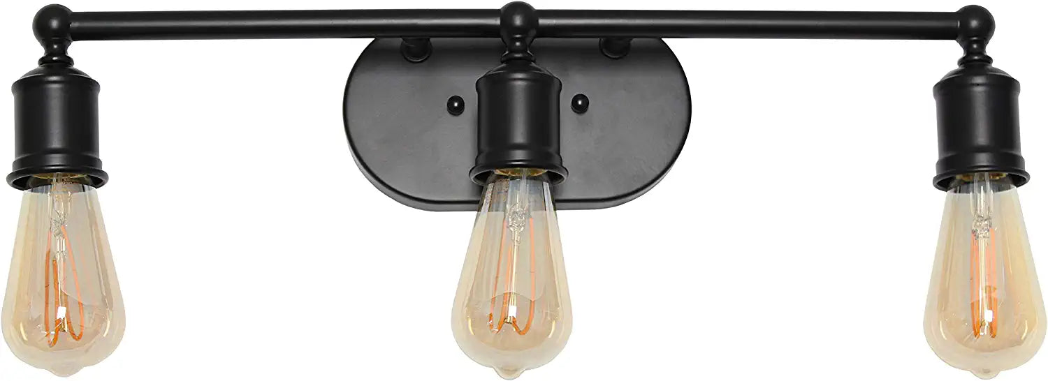 Elegant Designs VT1015-BLK 3 Light Edison Exposed Bulb Vanity Light, Matte Black
