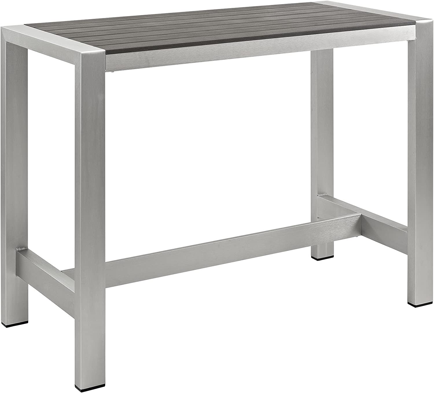 Modway Shore Aluminum Outdoor Patio 60&#34; Rectangle Bar Table in Silver Gray