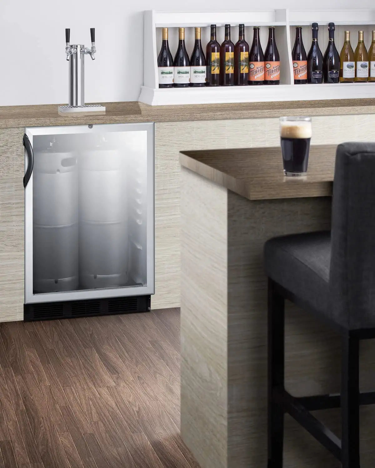 Summit Appliance SBC56GBIADA Built-in Undercounter ADA Height Commercially Listed Dual Tap Beer Dispenser with Glass Door, Adjustable Thermostat, Interior Light, Lock &amp; Black Cabinet