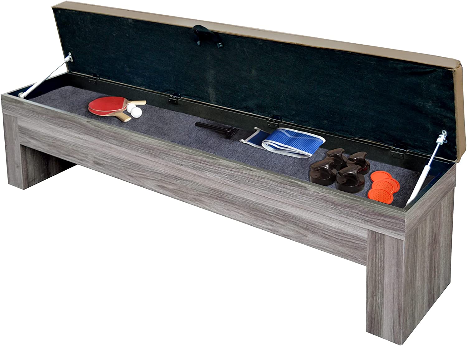 Hathaway Driftwood 7-ft Air Hockey Table Tennis Combination with Dining Top, Two Storage Benches, Free Accessories