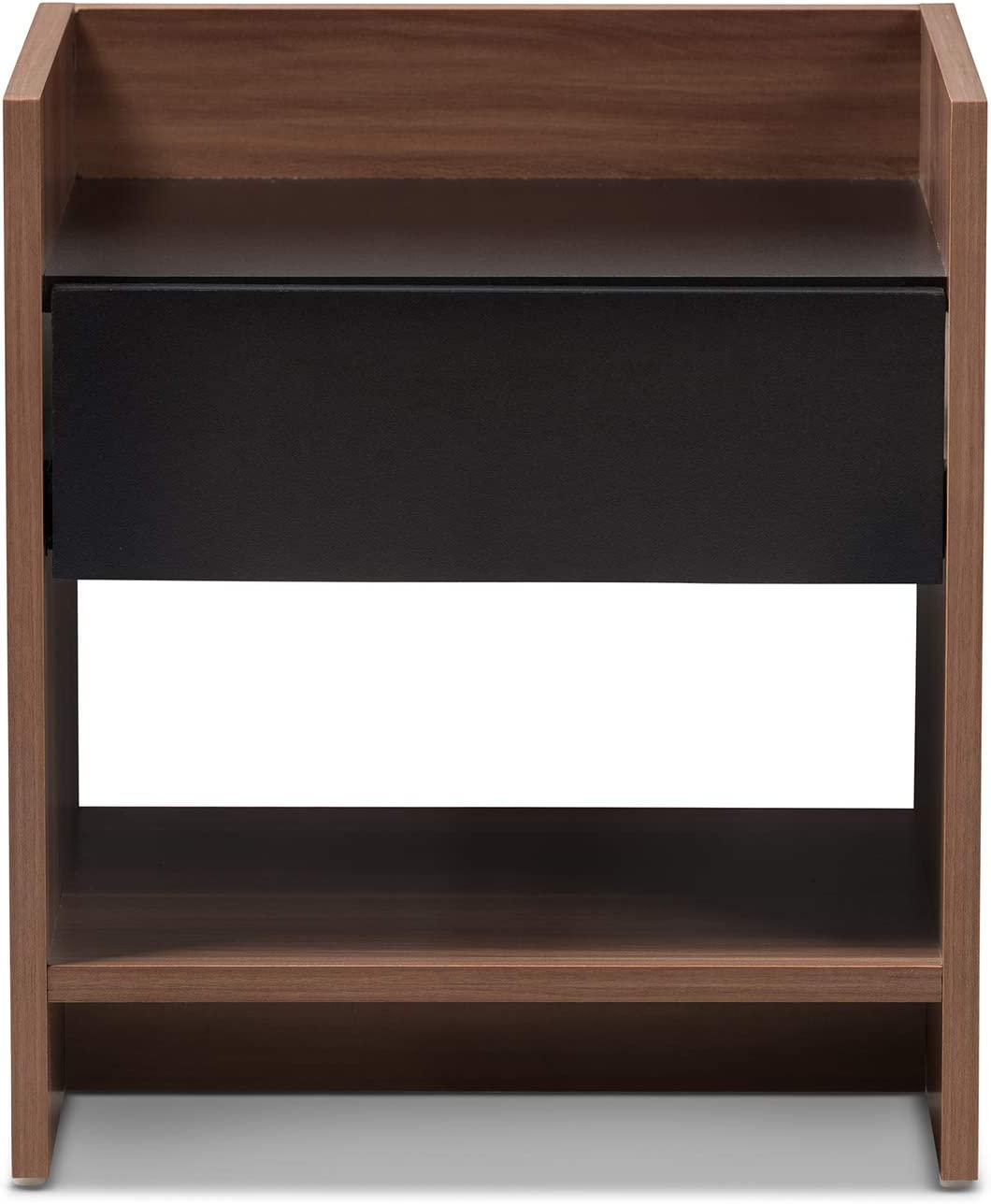 Baxton Studio Vanda Wood 1-Drawer Nightstand/Contemporary/Black/Walnut Brown/Particle Board/MDF with PU Paper