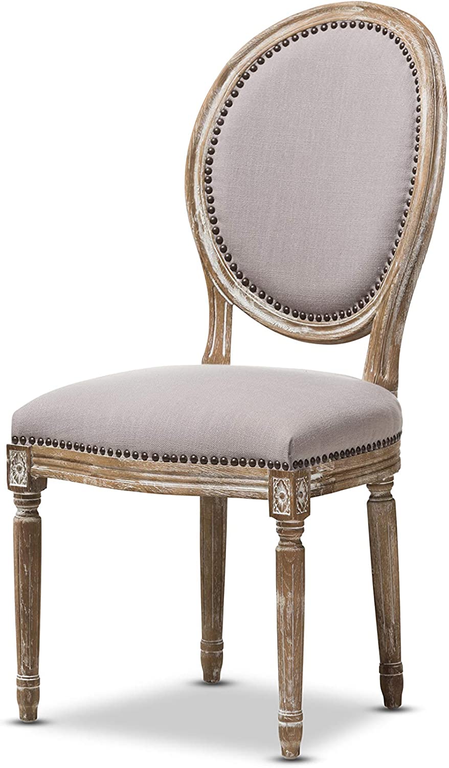 Baxton Studio Clairette Beige Linen French Style Natural Oak Wood Accent Chair, Oval Back