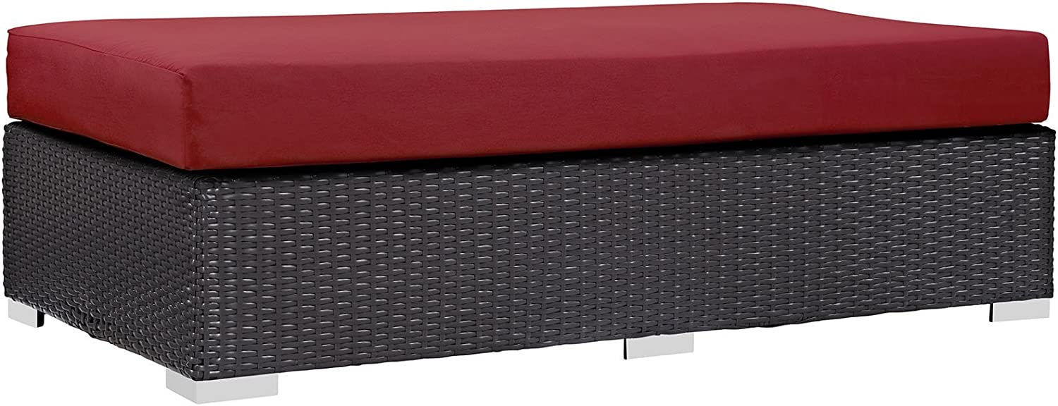 Modway EEI-1847-EXP-RED Convene Patio Fabric Rectangle Ottoman Outdoor Furniture, Espresso Red