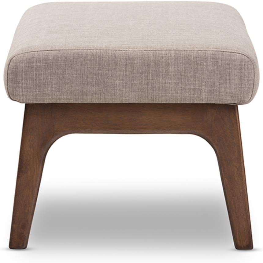 Baxton Studio Bianca Mid-Century Wood Ottoman/Mid-Century/Fabric Polyester 100%&#34;/Rubber Wood/Light Grey/Walnut Brown